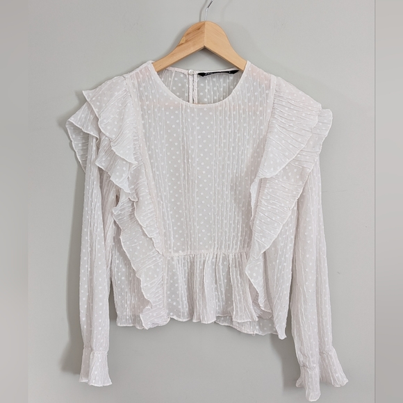 Zara Swiss Dot Ruffle Blouse - Picture 2 of 2
